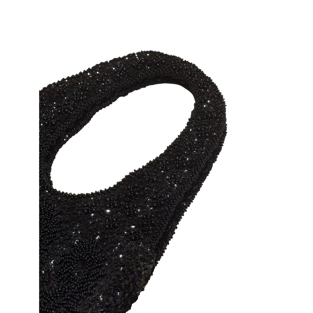 Walborg Vintage Hand Beaded Sequin Black Evening Bag Hobo Mini Purse Hong Kong - Picture 3 of 7